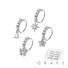 8PCS OF ASSORTED CZ DANGLE 316L SURGICAL STEEL O-RING NOSE HOOP BOX
